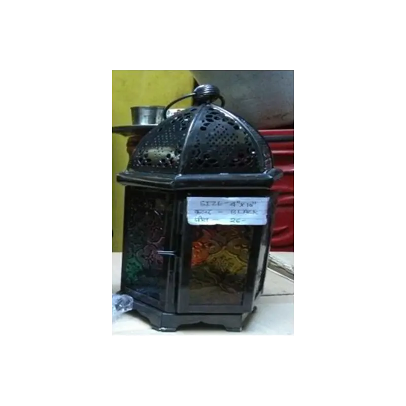 Iron Handicraft Metal Work With Stained Glass Black Lamp Style