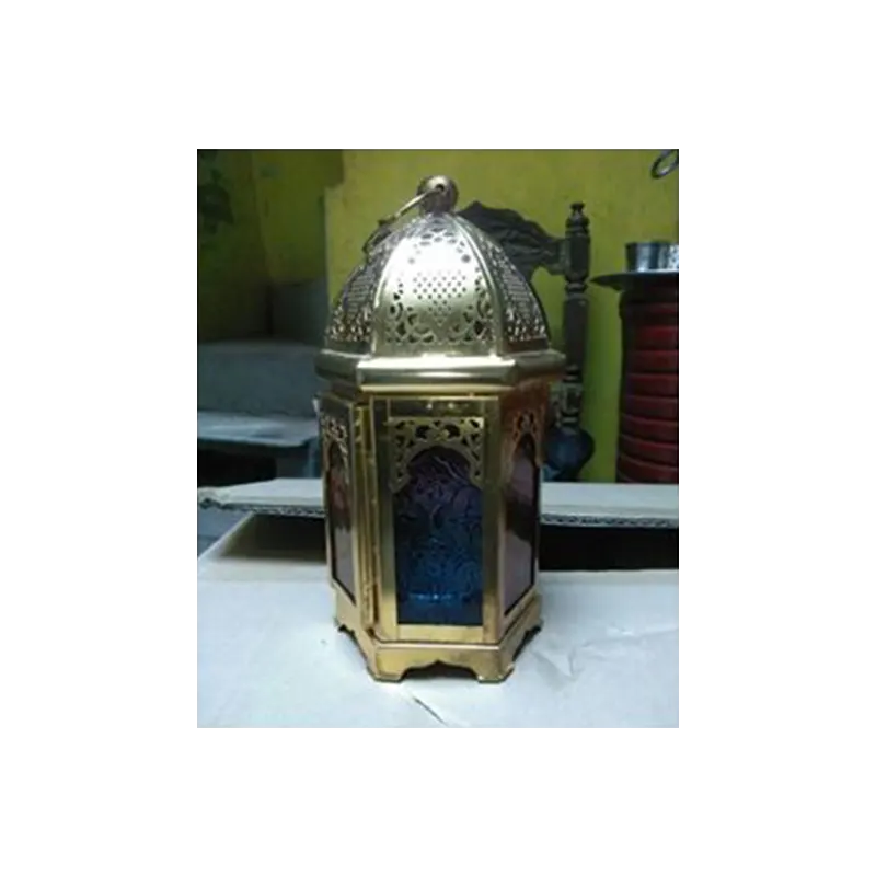 Iron Handicraft Metal Work With Stained Glass Golden Design 2 Lamp Style