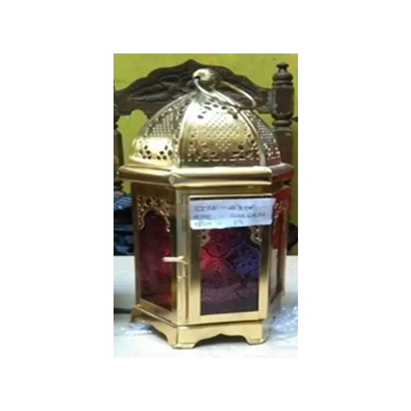 Iron Handicraft Metal Work With Stained Glass Golden Lamp Style