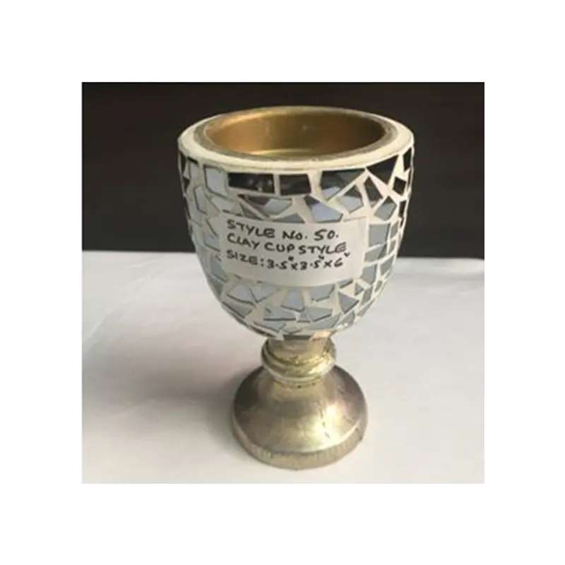 Wooden Handicraft Bakhoor Dan Cup Style Clay And Glass Work