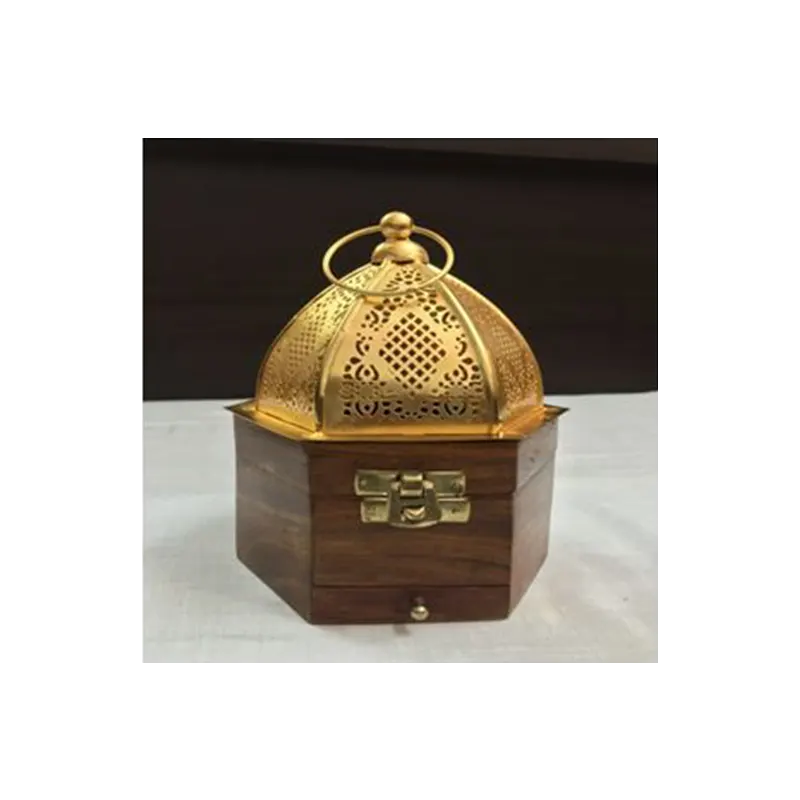 Wooden Handicraft Bakhoor Dan Golden Dome Hexagon