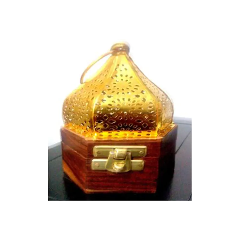 Wooden Handicraft Bakhoor Dan Golden Dome Hexagon