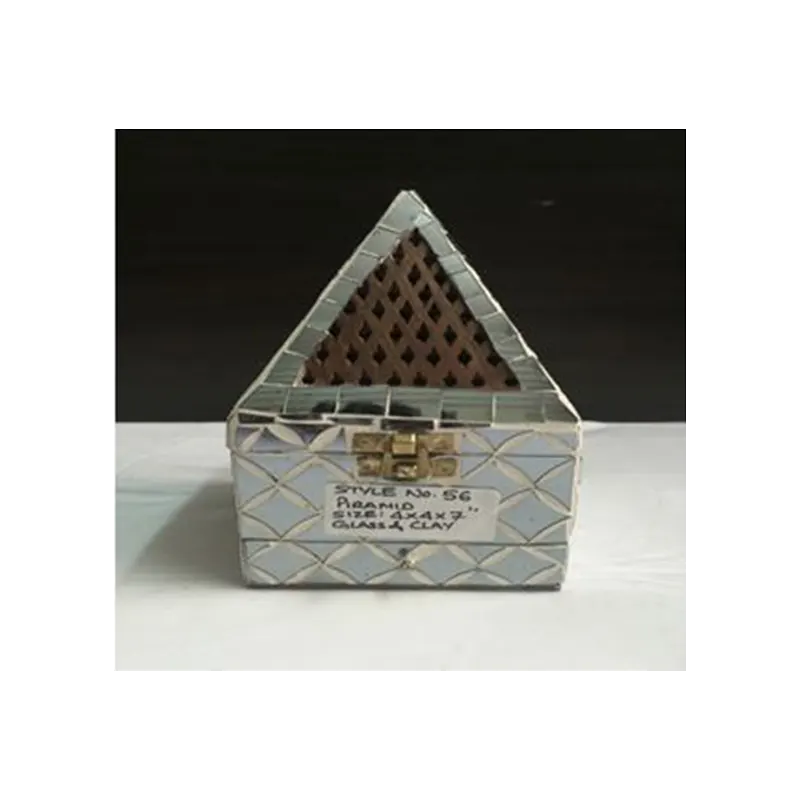 Wooden Handicraft Bakhoor Dan Pyramid Clay And Glass Work