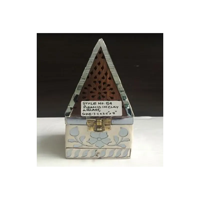 Wooden Handicraft Bakhoor Dan Pyramid Clay And Glass Work