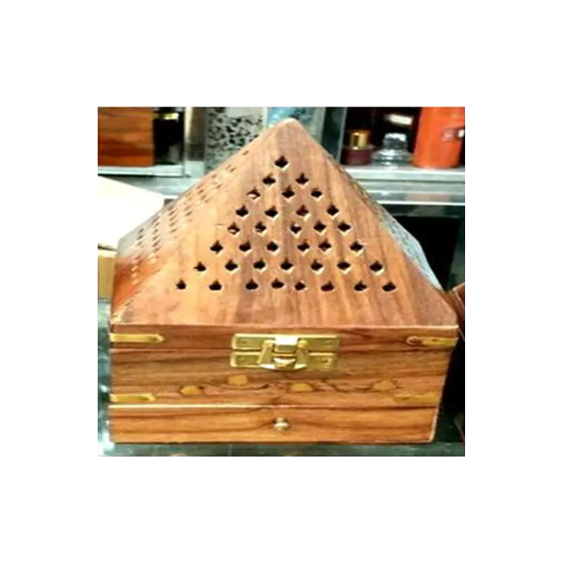 Wooden Handicraft Bakhoor Dan Pyramid Drawer Brass With Koni Work