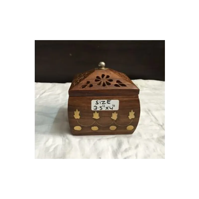 Wooden Handicraft Bakhoor Dan Square Box With Brass Work