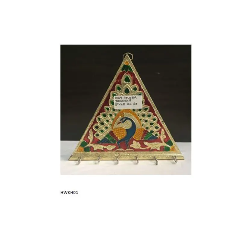 Wooden Handicraft Multi Colour Carving Key Holder Triangle Shape