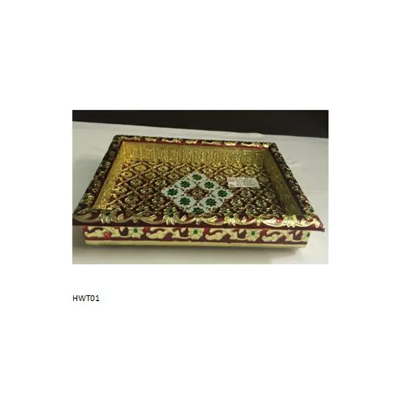 Wooden Handicraft Multi Colour Carving Tray Red