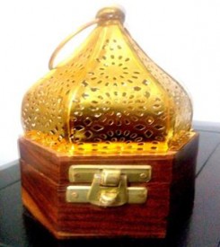 Wooden Handicraft Bakhoor Dan Golden Dome Hexagon